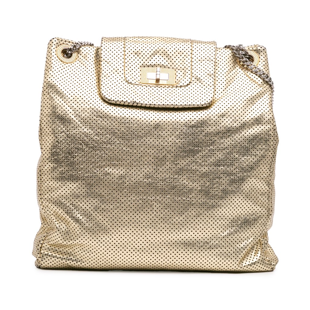 Chanel Perforated Crackled Metallic Calfskin Drill Tote