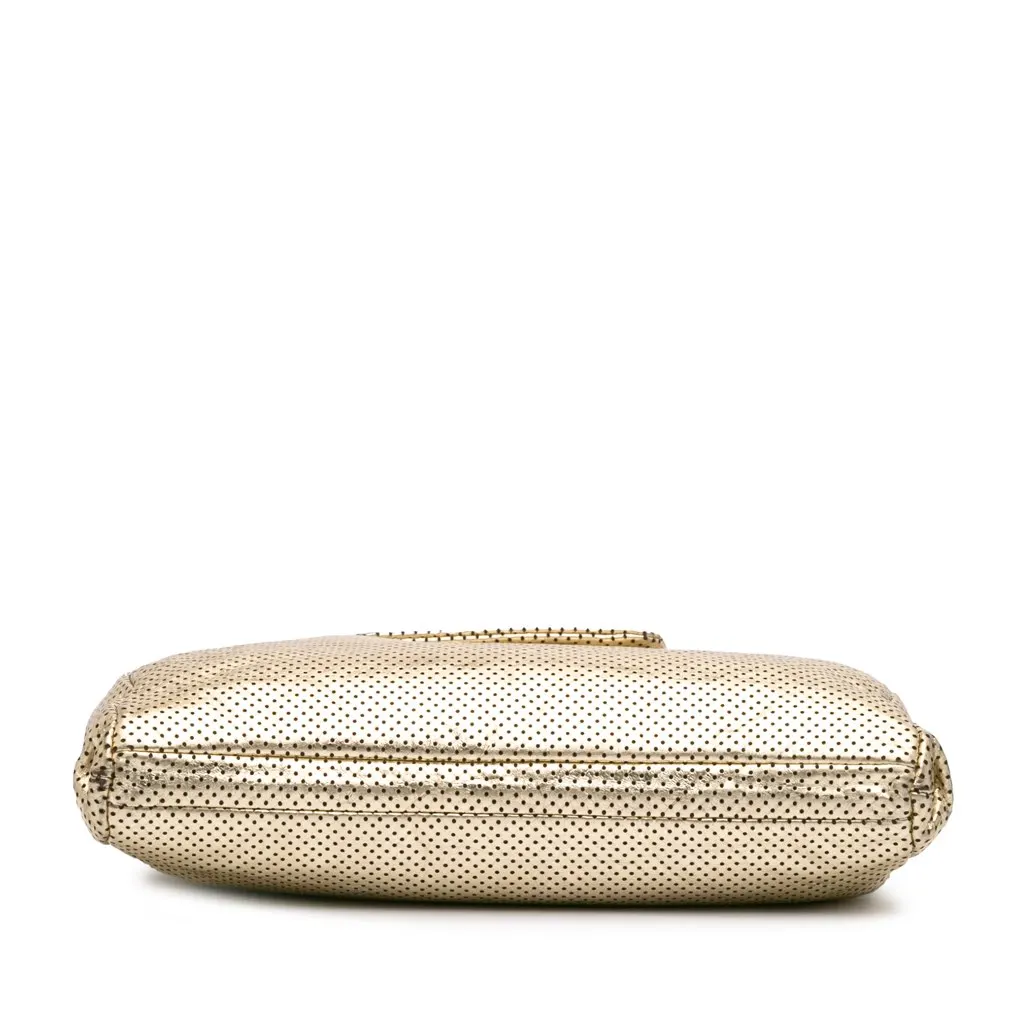 Chanel Perforated Crackled Metallic Calfskin Drill Tote Gold Leather Very good - Inside View