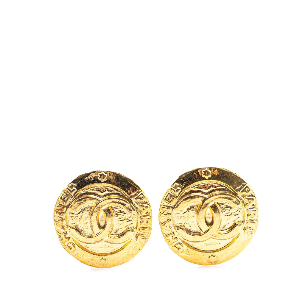 Chanel CC Gold Plated Round Clip On Earrings