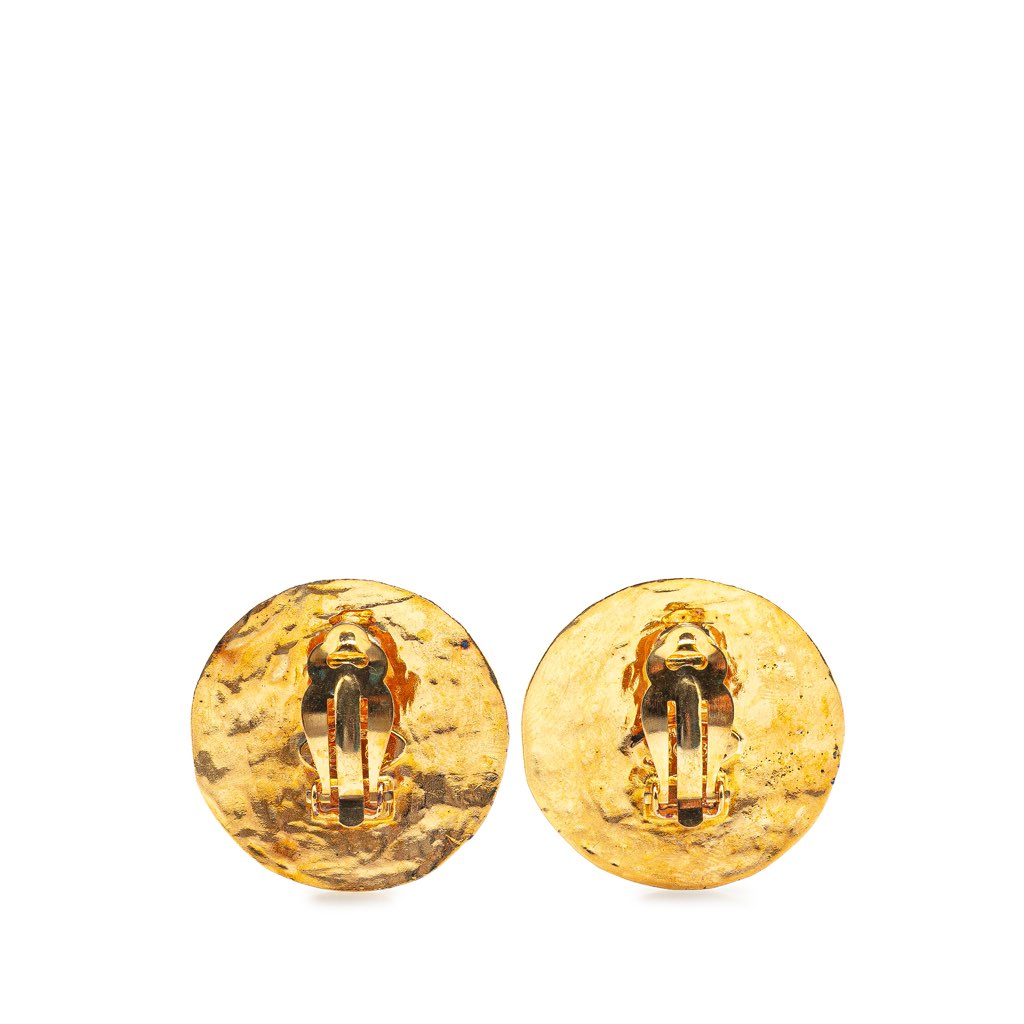 Chanel CC Gold Plated Round Clip On Earrings - Back view