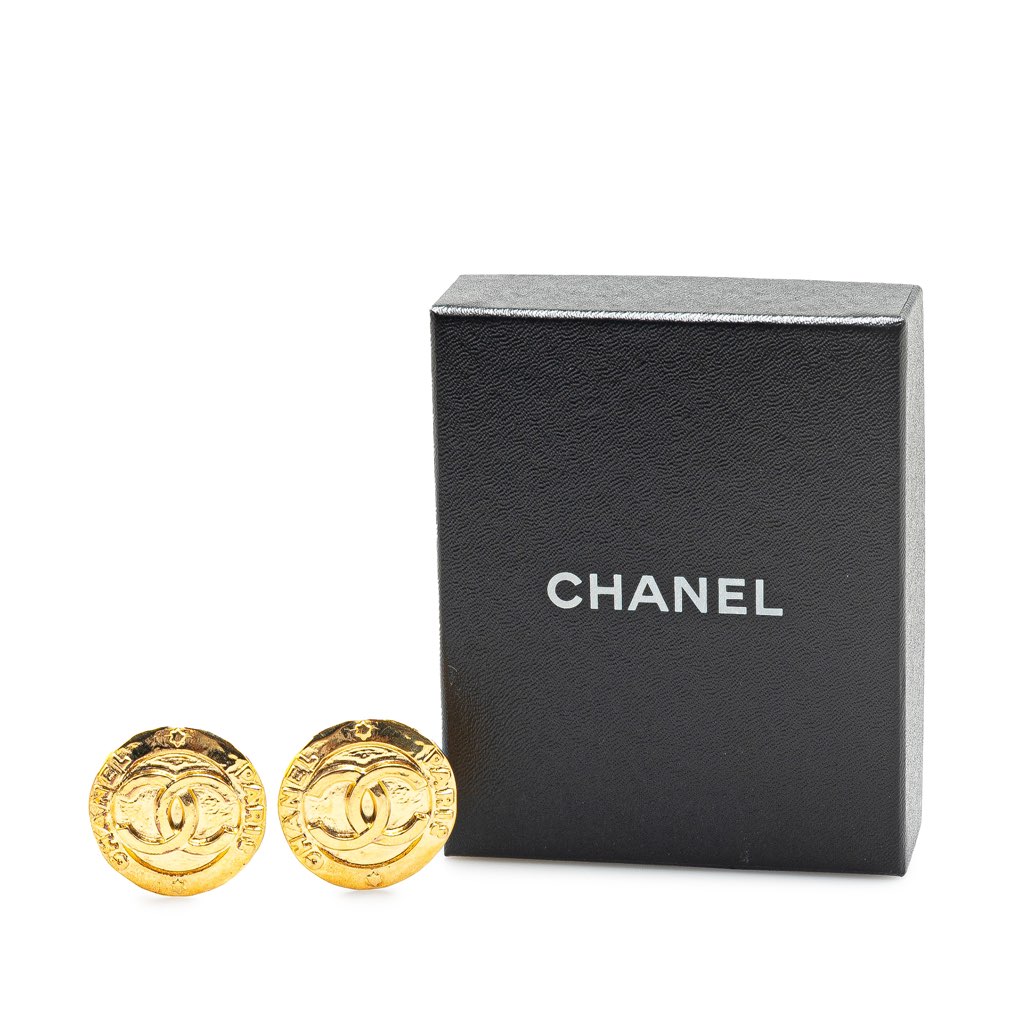 Chanel CC Gold Plated Round Clip On Earrings - 4
