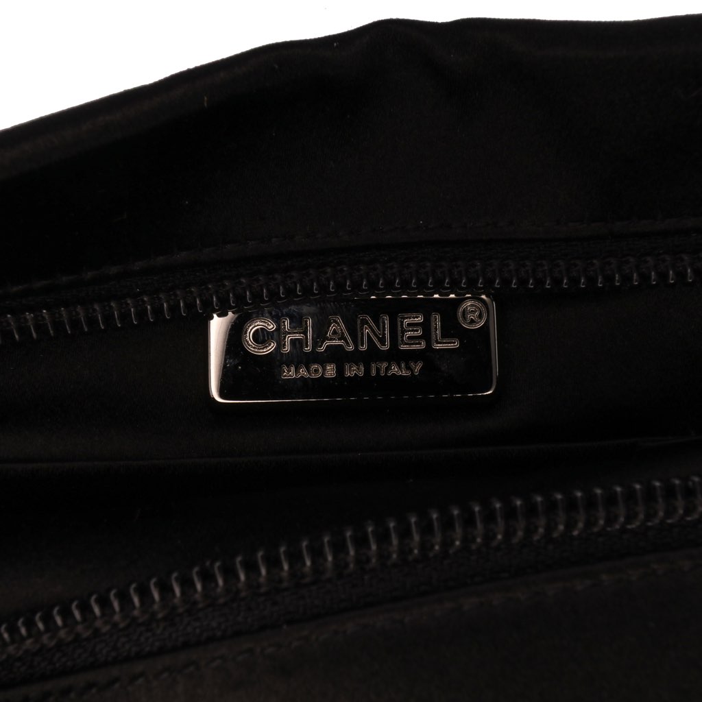 Chanel Satin Diamante Camellia Clutch with Chain - Side view