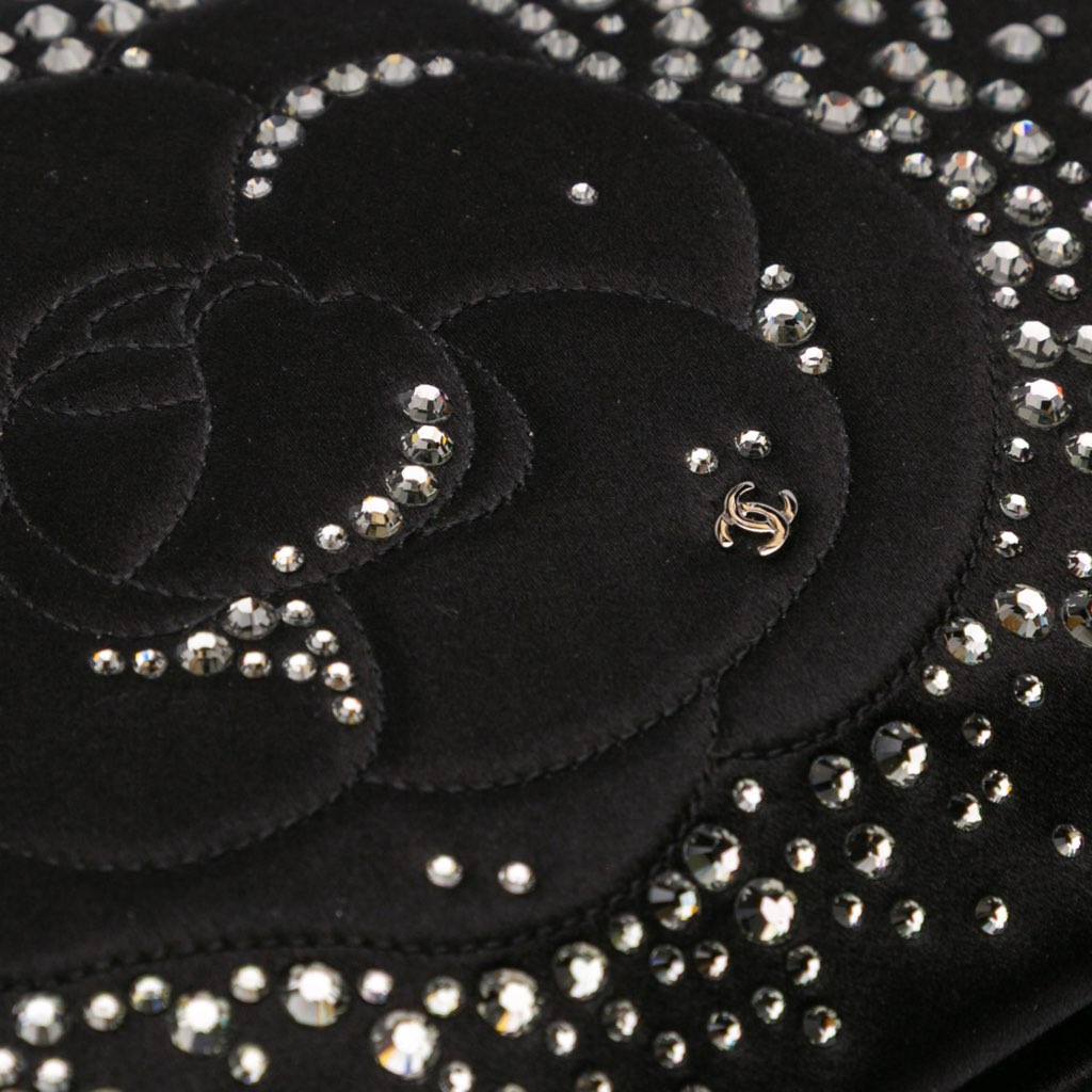 Chanel Satin Diamante Camellia Clutch with Chain - Image 10