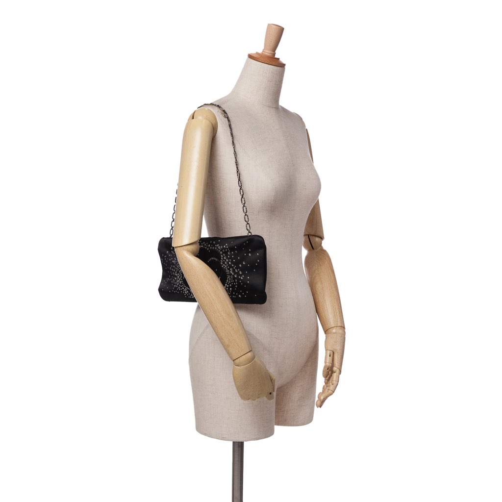 Chanel Satin Diamante Camellia Clutch with Chain - Image 11