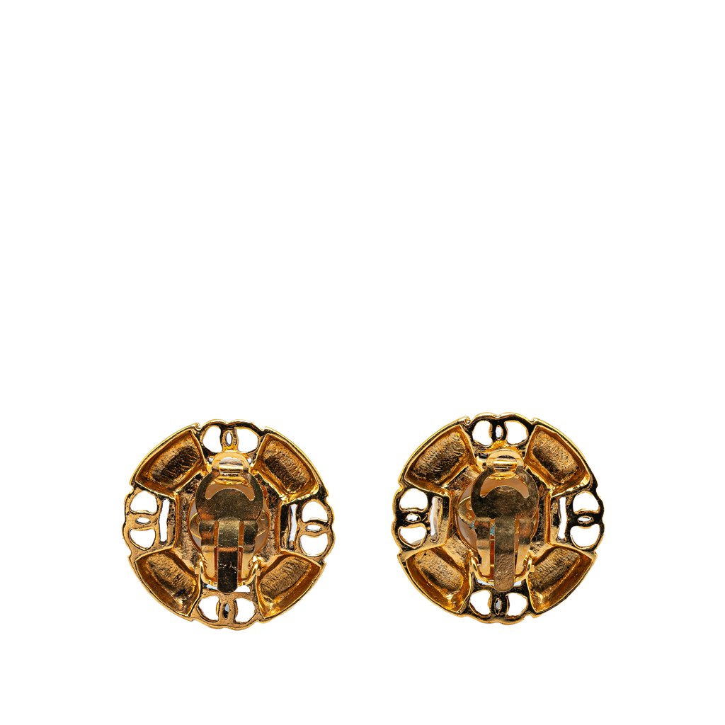 Chanel Gold Plated CC Faux Pearl Clip on Earrings - 2