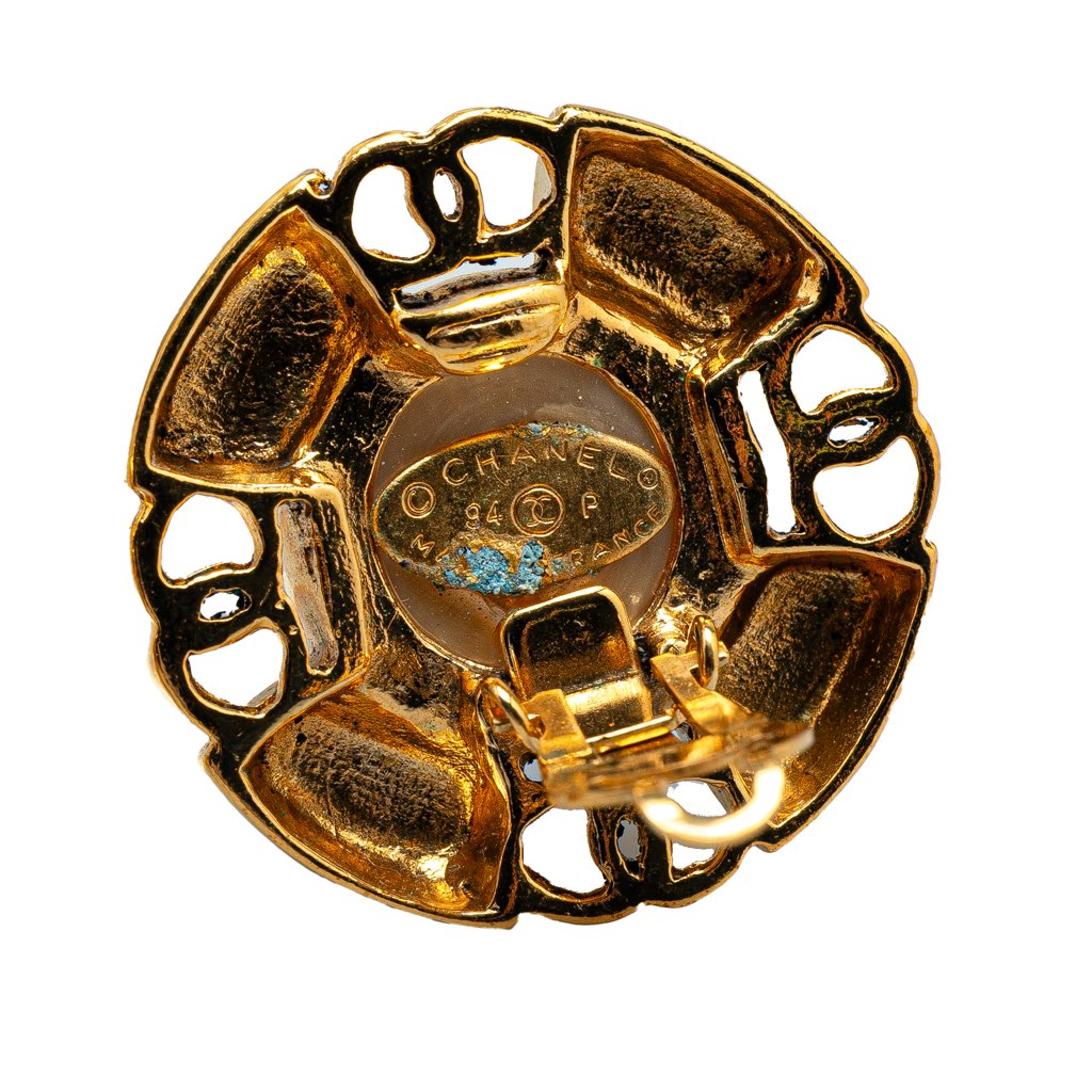 Chanel Gold Plated CC Faux Pearl Clip on Earrings - 3