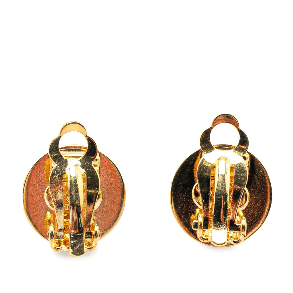 Chanel Gold Plated Mini CC Turnlock Round Clip On Earrings - 2
