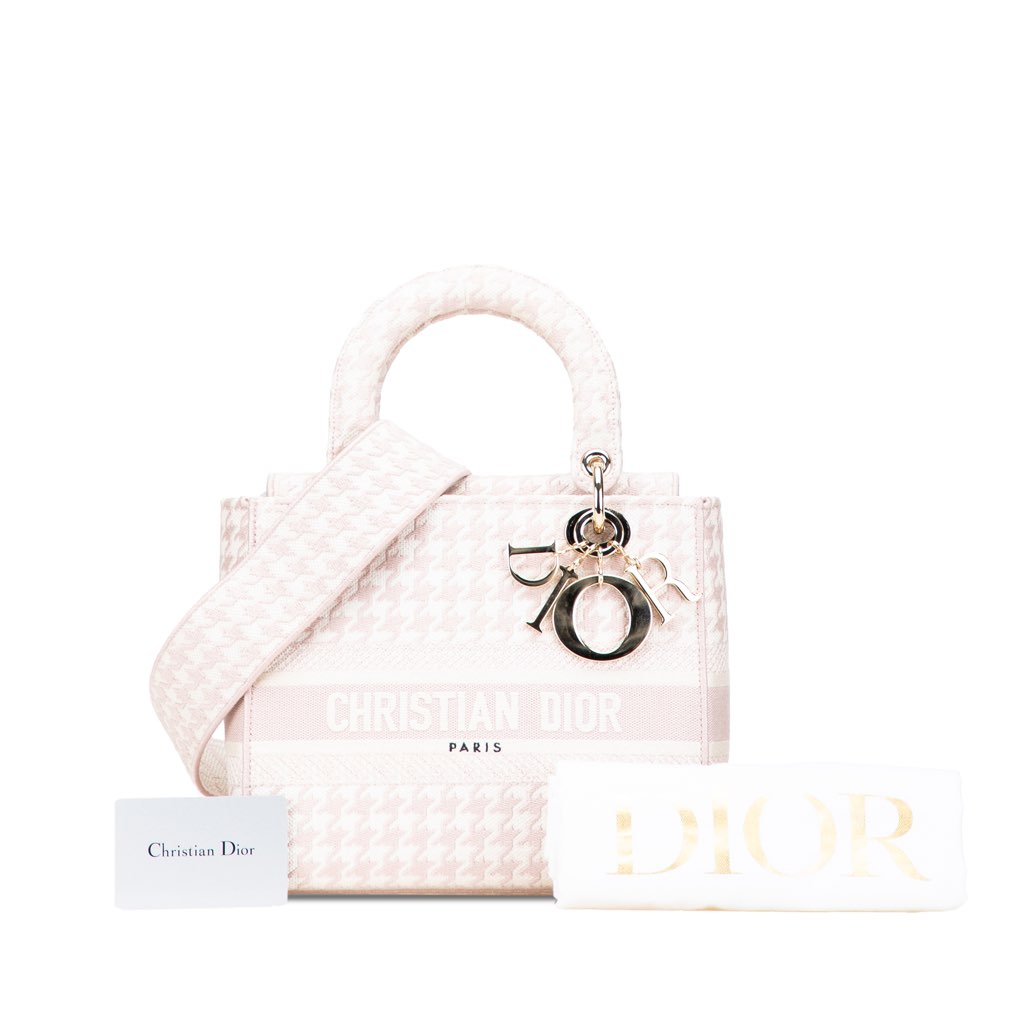 Dior Medium Canvas Houndstooth Embroidered Lady D Lite - Image 12