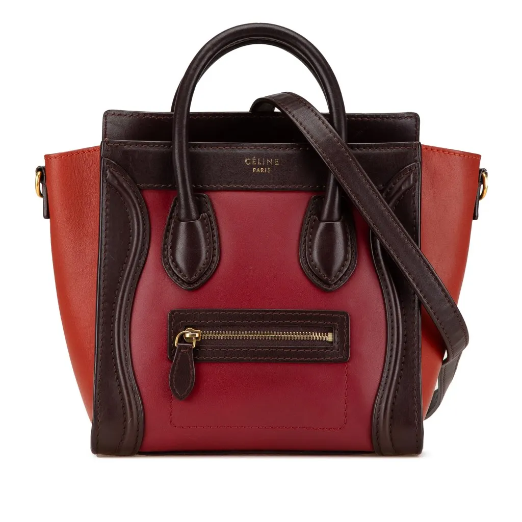Celine Nano Tricolor Leather Luggage Tote Red Leather Good - Front View