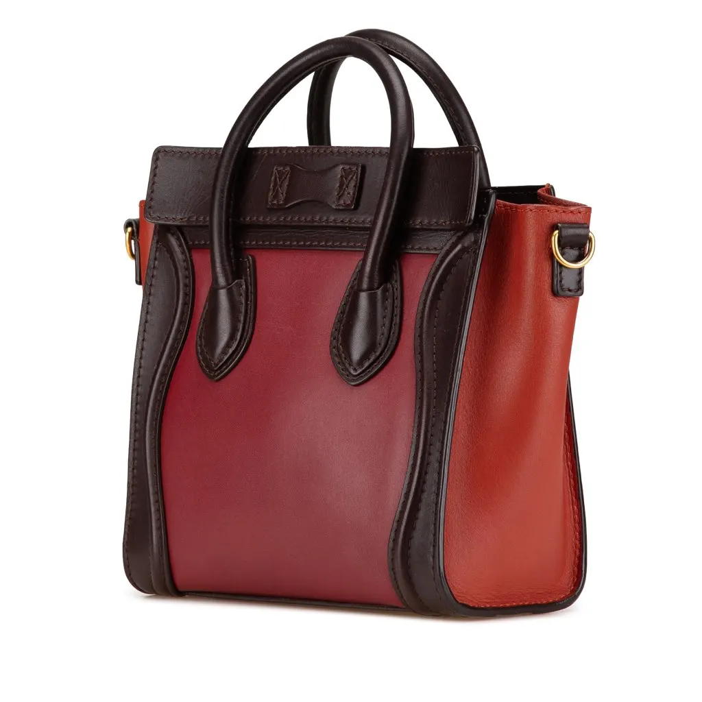 Celine Nano Tricolor Leather Luggage Tote Red Leather Good - Back View