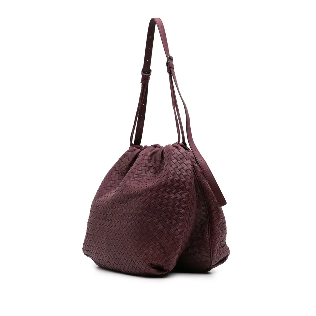 Bottega Veneta Nappa Intrecciato Drawstring Shoulder Bag Red Leather Good - Back View
