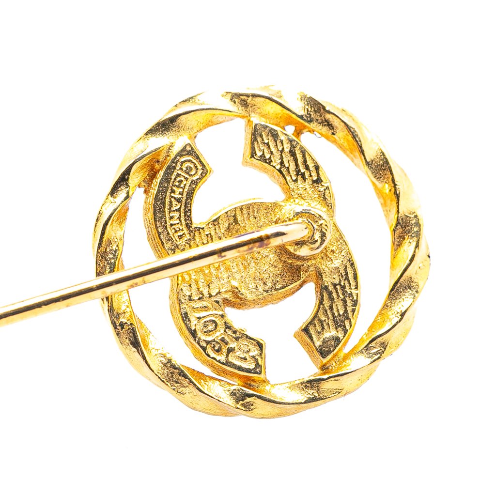Chanel Gold Plated CC Crystal Brooch Pin - 3
