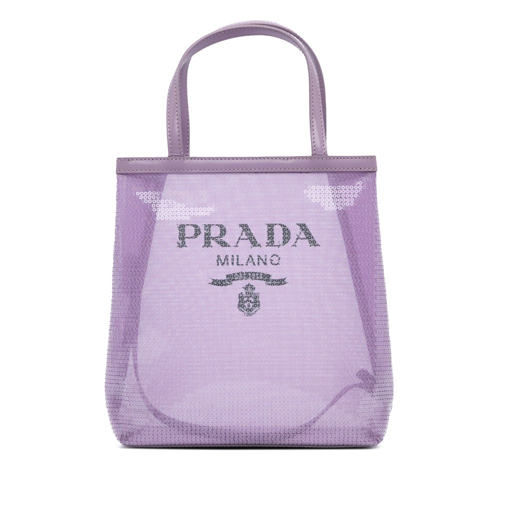 Prada Small Sequined Mesh Logo Tote