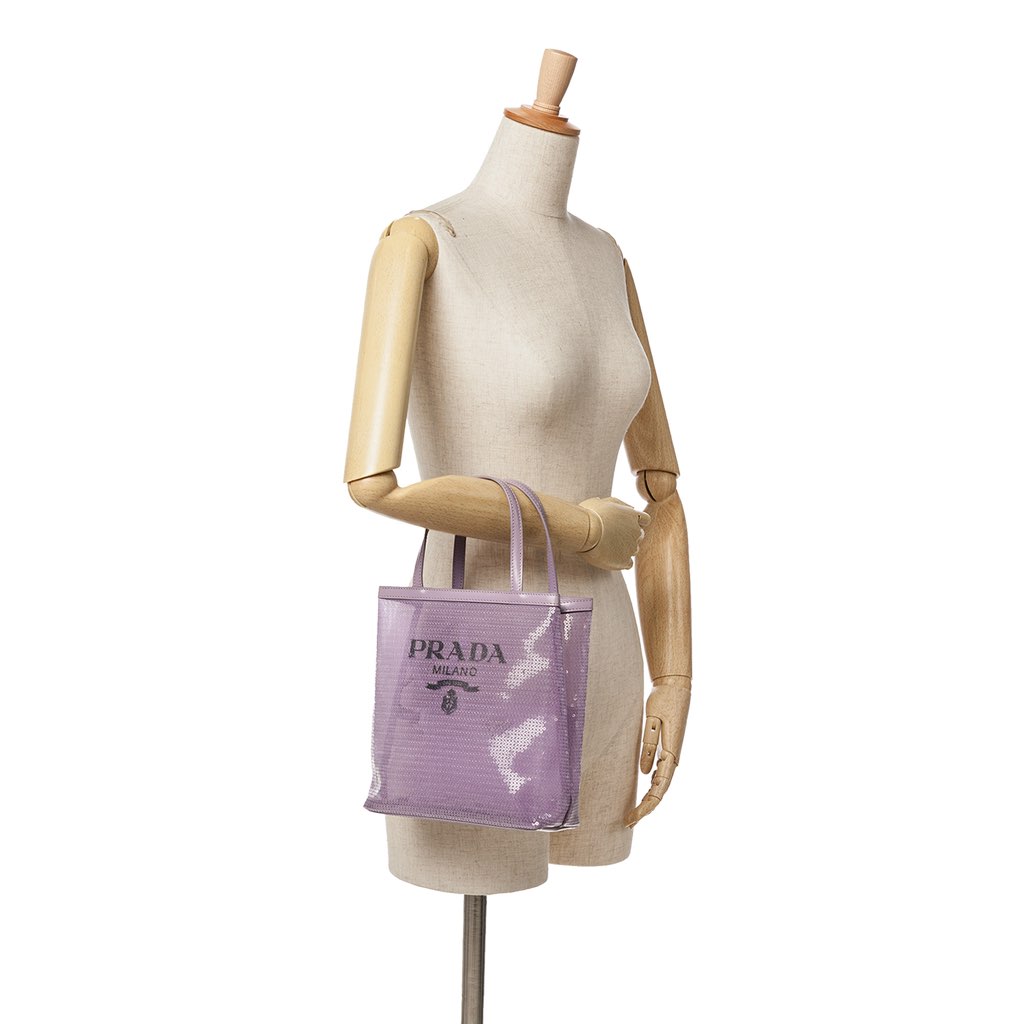 Prada Small Sequined Mesh Logo Tote - Image 10