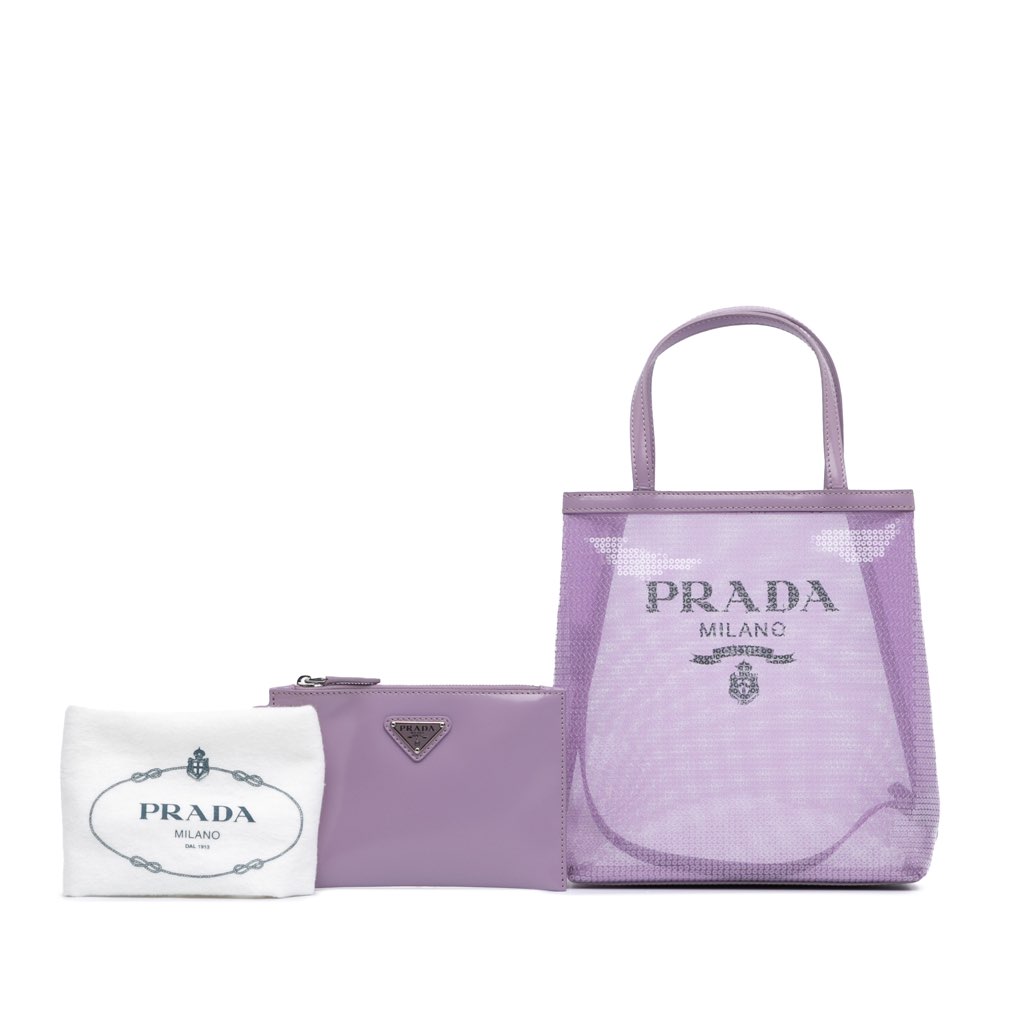 Prada Small Sequined Mesh Logo Tote - Image 11