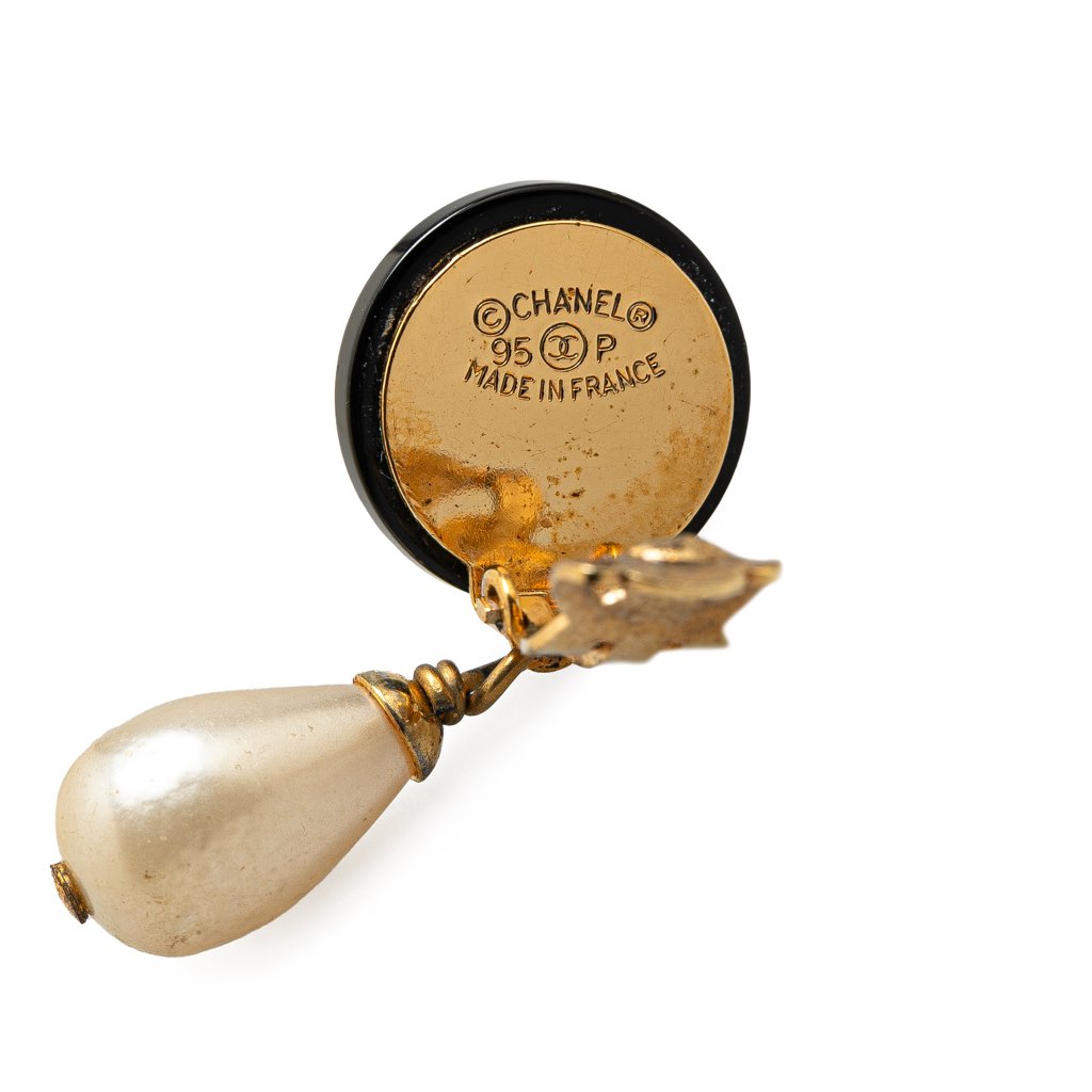 Chanel Gold Plated CC Faux Pearl Swing Clip On Earrings - 3