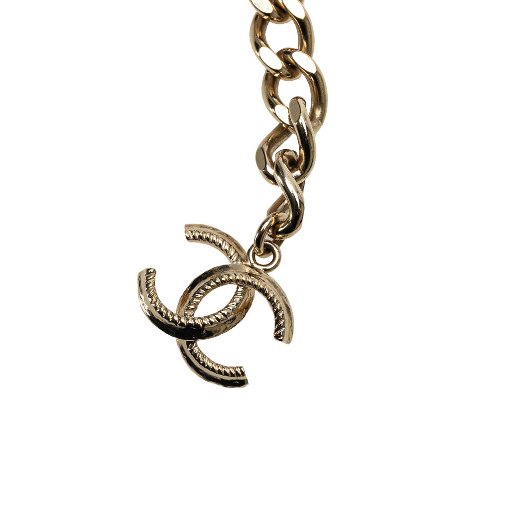 Chanel Gold Plated CC Pearl Leather Woven Triple Chain Belt - 3