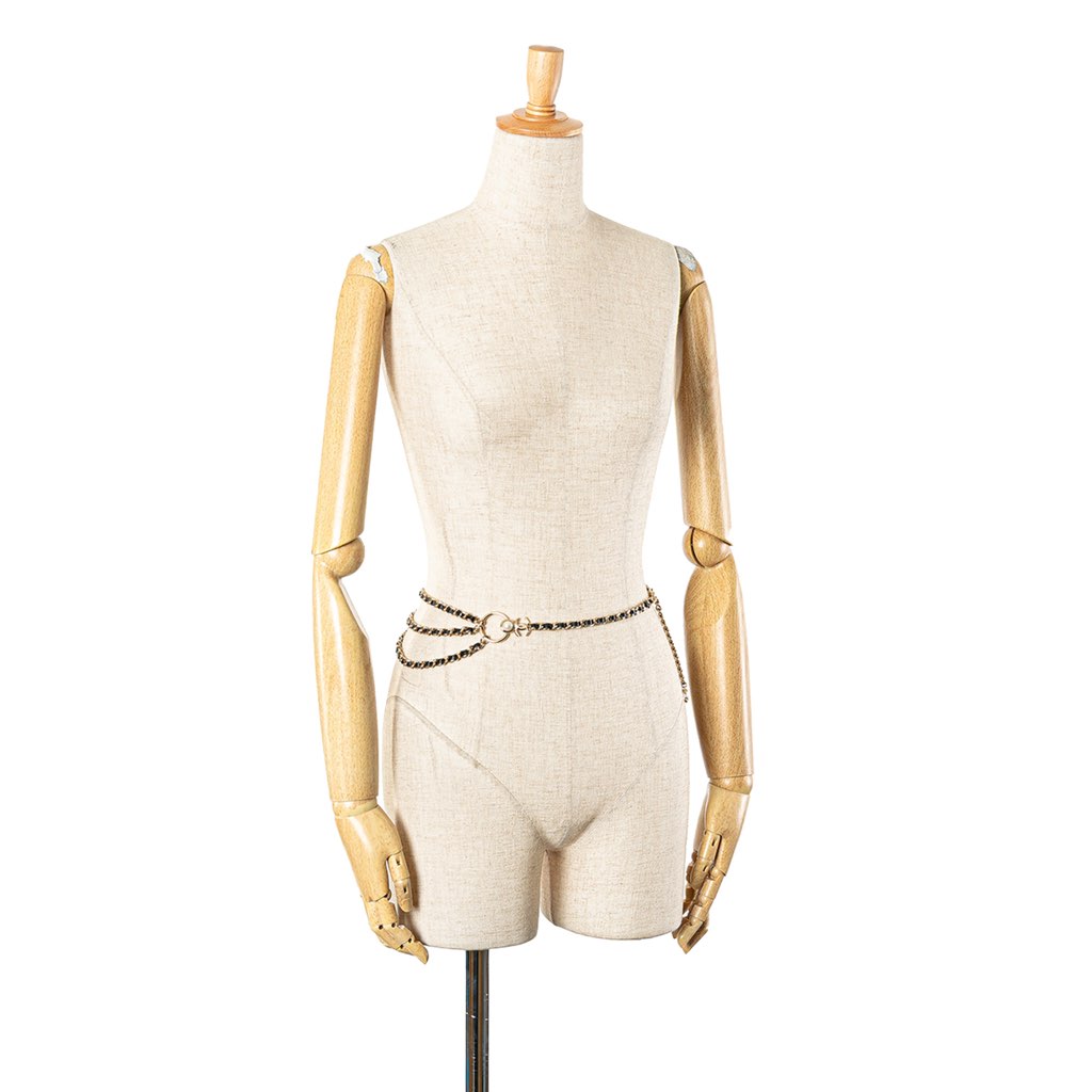 Chanel Gold Plated CC Pearl Leather Woven Triple Chain Belt - 4