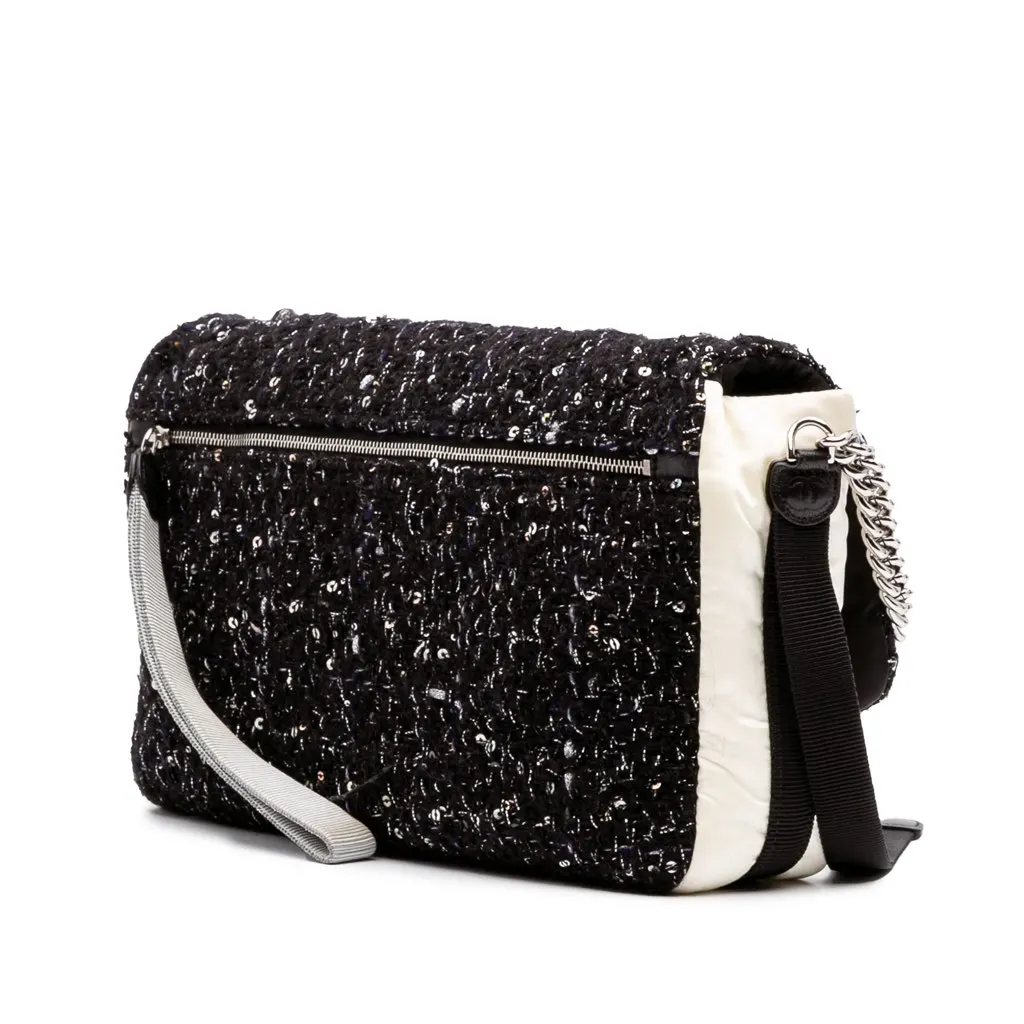 Chanel Bicolor Tweed and Nylon Astronaut Essentials Flap Black Tweed Good - Back View