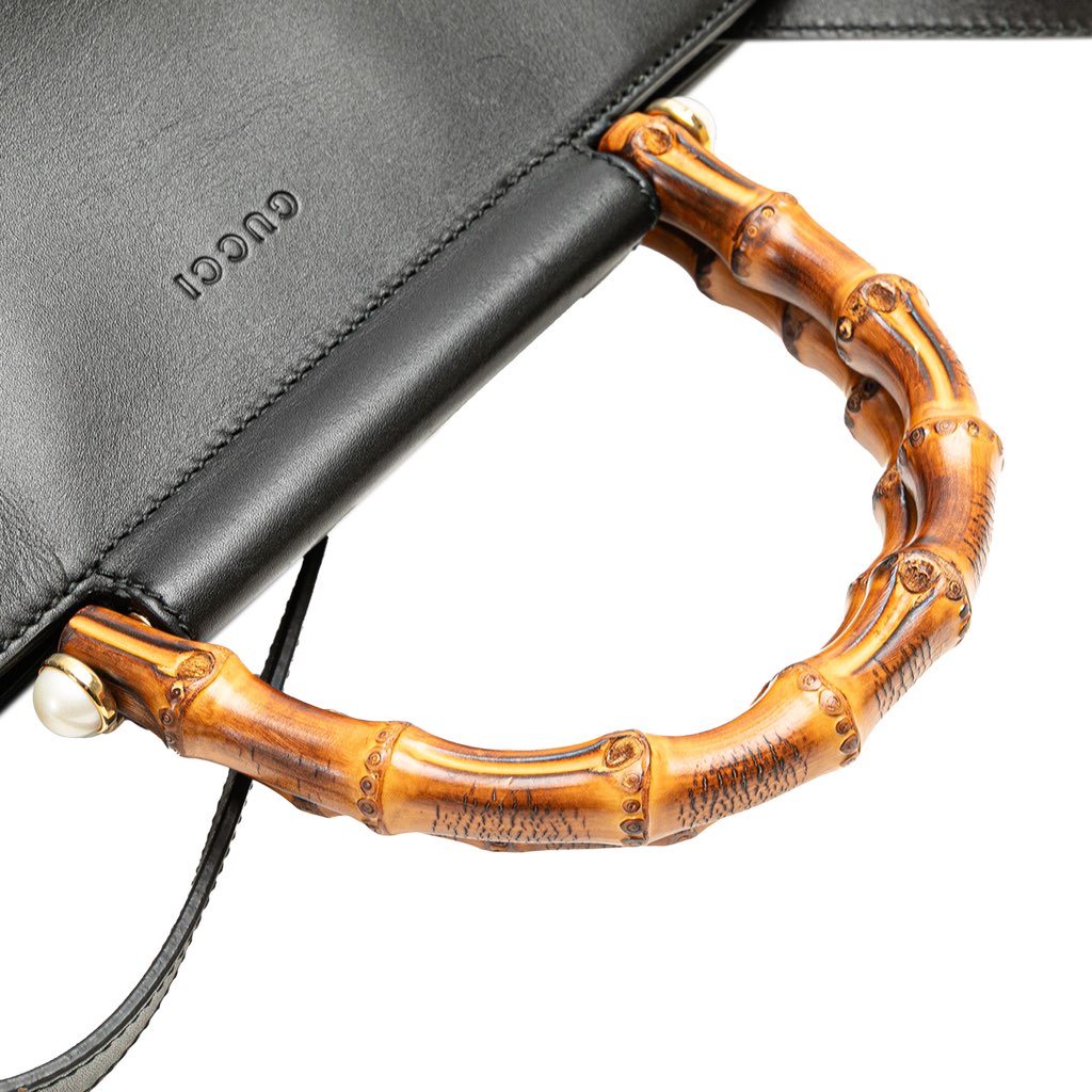 Gucci Medium Leather Bamboo Nymphaea Satchel - Image 13