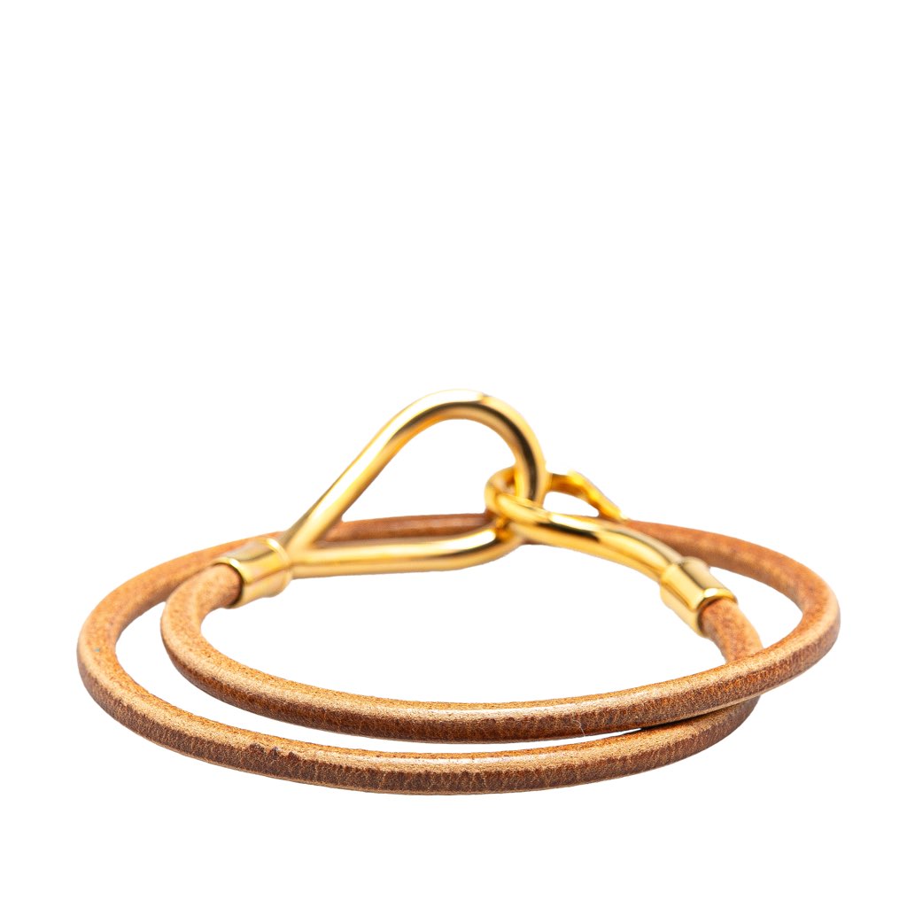 Hermès Gold Plated and Leather Jumbo Hook Double Tour Bracelet - 3