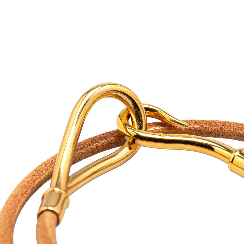 Hermès Gold Plated and Leather Jumbo Hook Double Tour Bracelet - 5