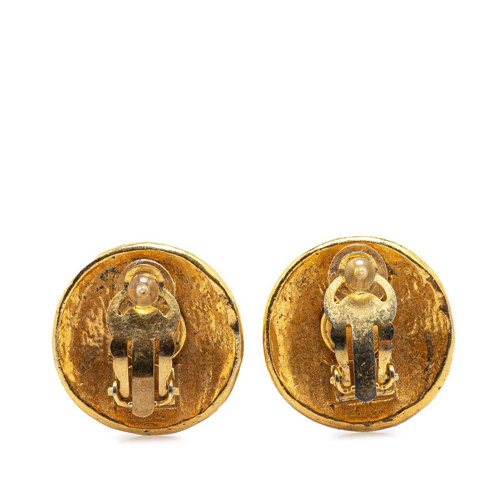 Chanel Gold Plated CC Round Clip on Earrings - 2