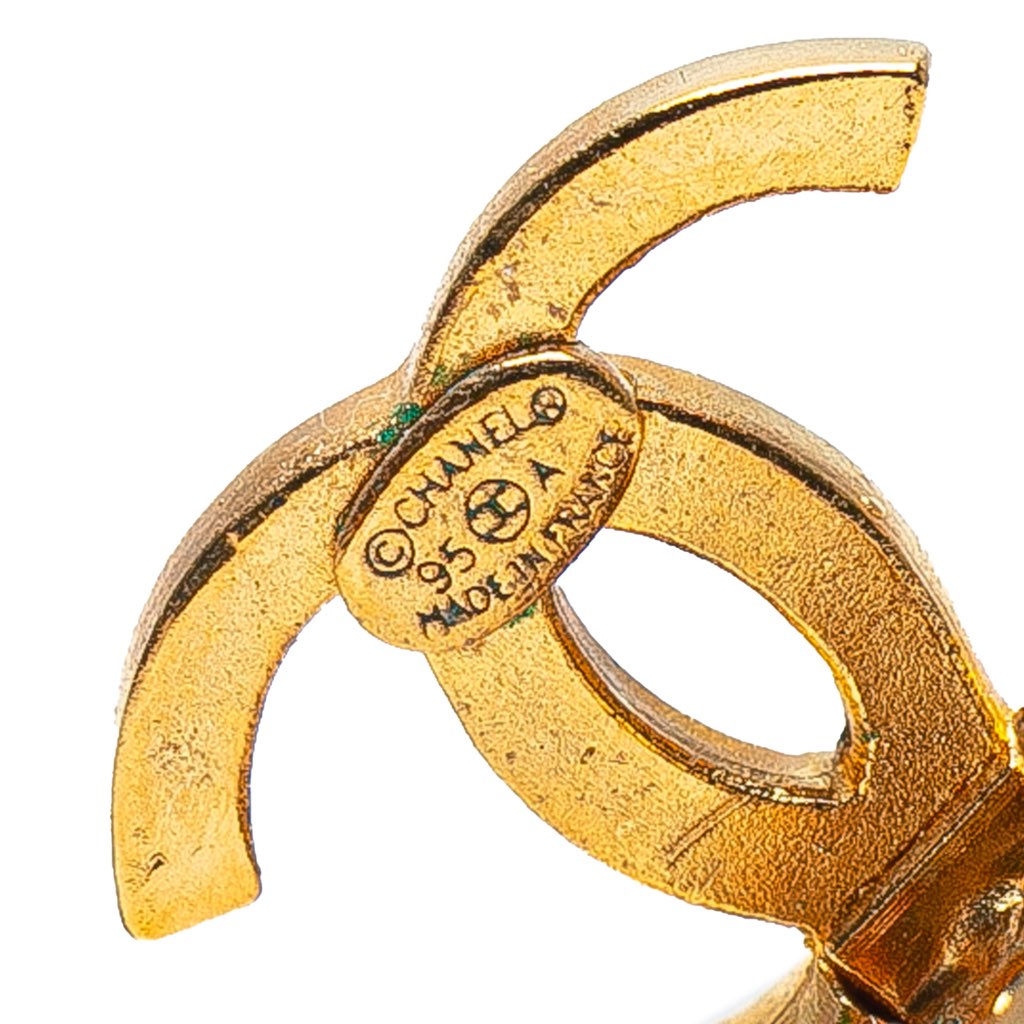 Chanel Gold Plated CC Faux Pearl Drop Clip on Earrings - 4