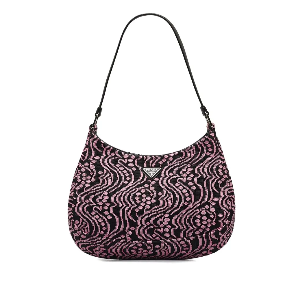 Prada Maglia Jacquard Knit Cleo Bag Pink Jacquard Good - Front View
