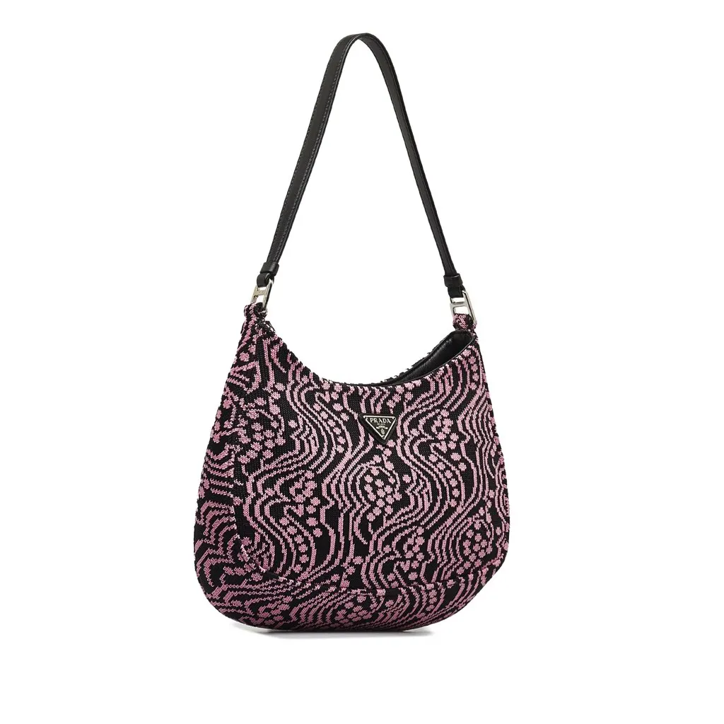 Prada Maglia Jacquard Knit Cleo Bag Pink Jacquard Good - Back View