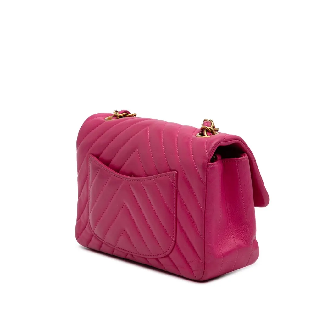 Chanel Mini Rectangular Classic Chevron Lambskin Single Flap Pink Leather Very good - Back View