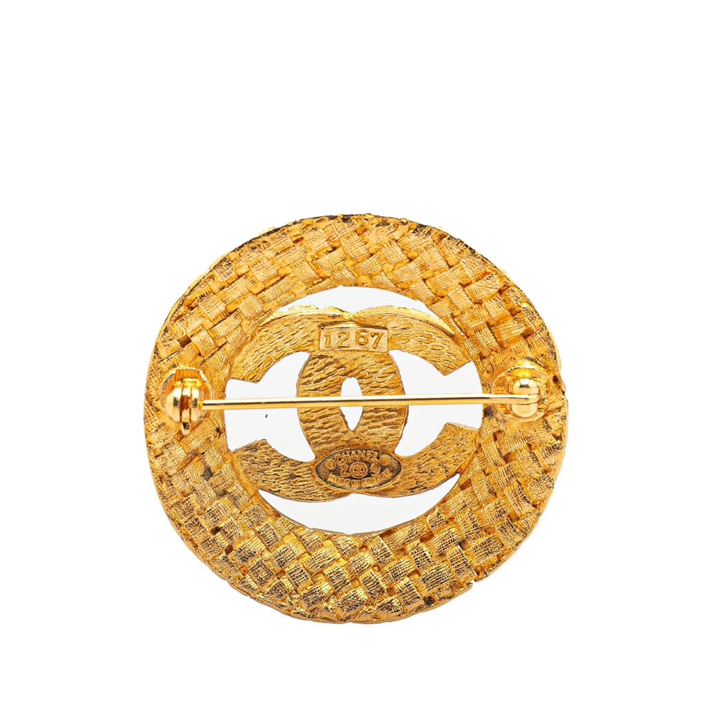 Chanel Gold Plated CC Round Woven Brooch - 2