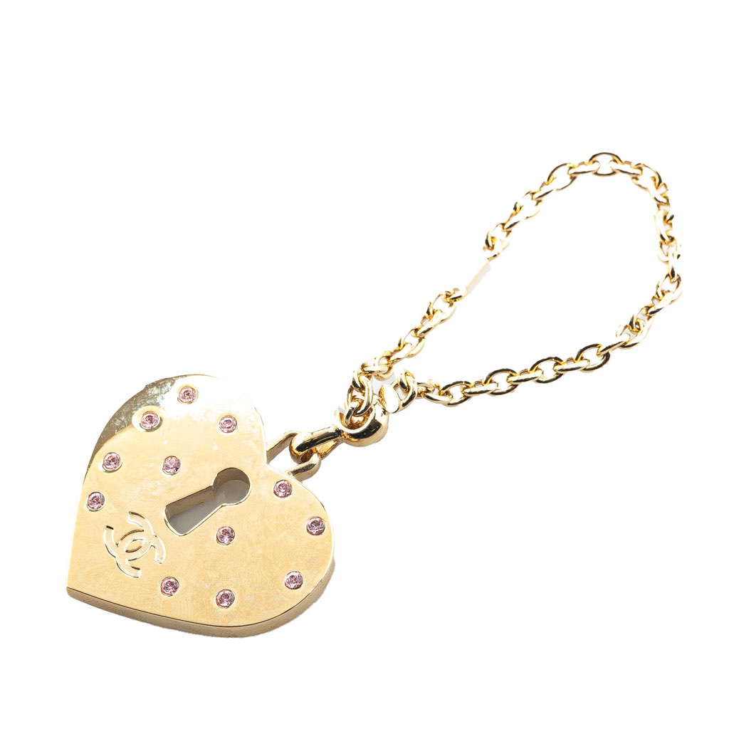 Chanel Gold Plated Rhinestone CC Heart Charm