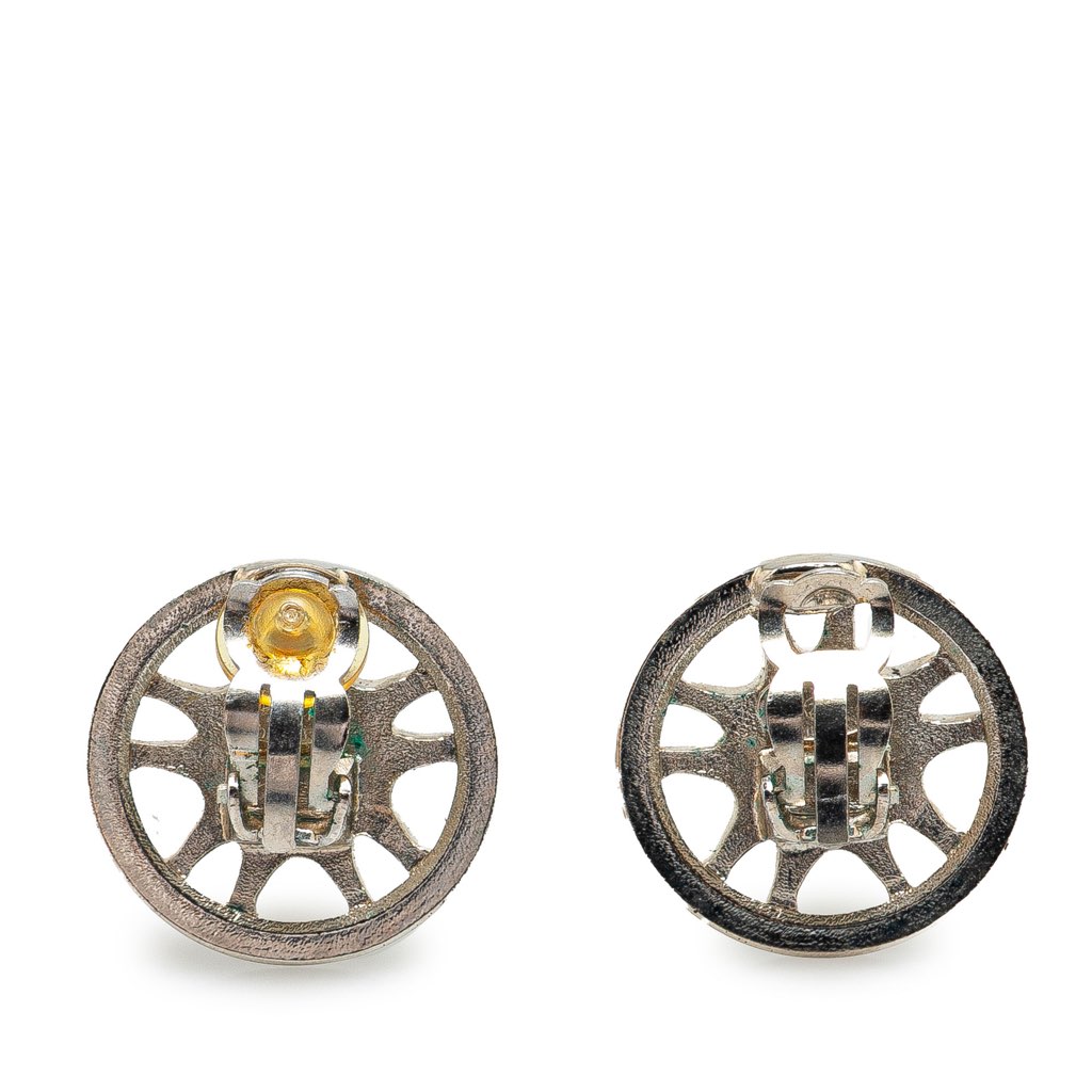 Chanel Silver CC Button Clip On Earrings - 2