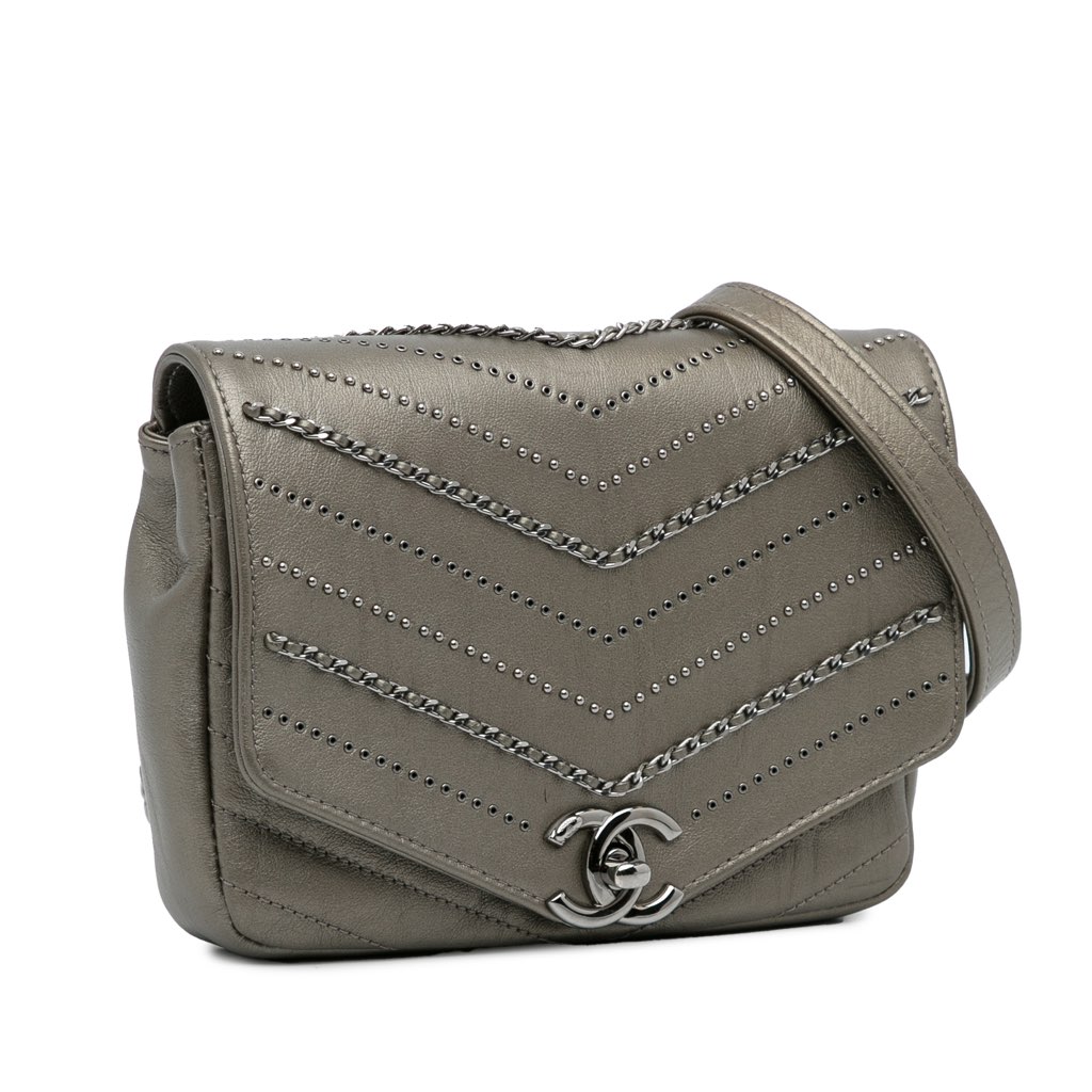 Chanel Mini Embellished Calfskin Chevron Square Envelop Flap - 2