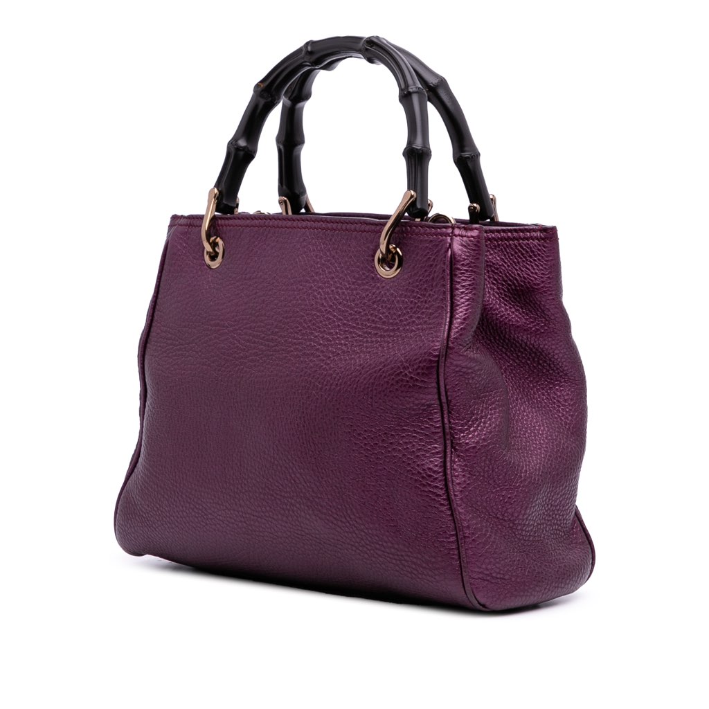 Gucci Small Metallic Calfskin Bamboo Shopper Satchel - 2