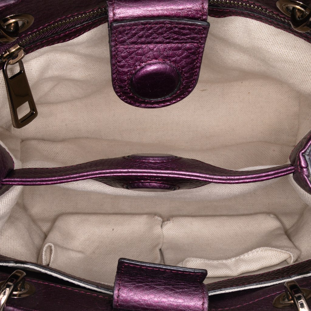 Gucci Small Metallic Calfskin Bamboo Shopper Satchel - 4