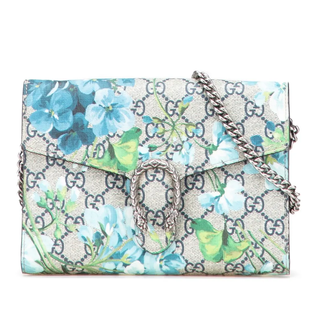Gucci GG Supreme Dionysus Blooms Chain Wallet Brown Canvas Good - Front View
