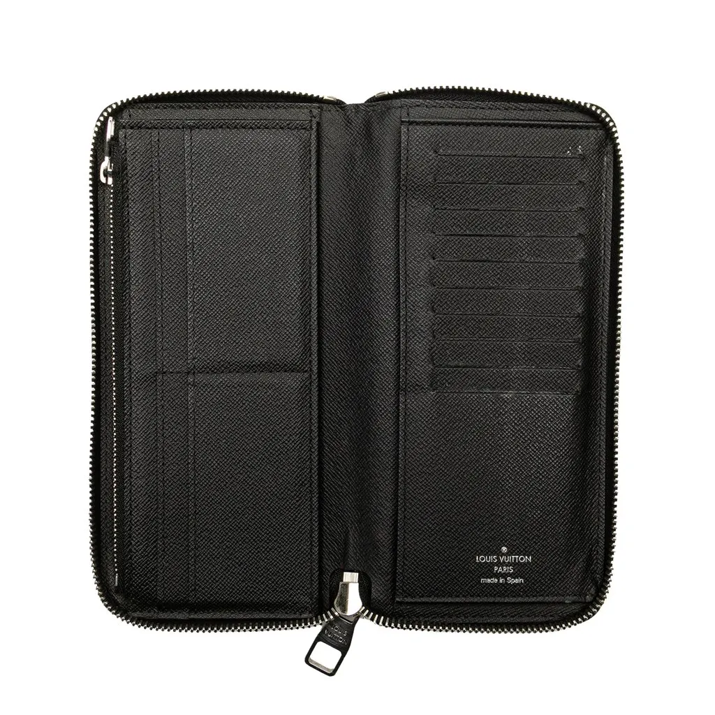 Louis Vuitton Taiga Zippy Vertical Long Wallet Black Leather Good - Model View