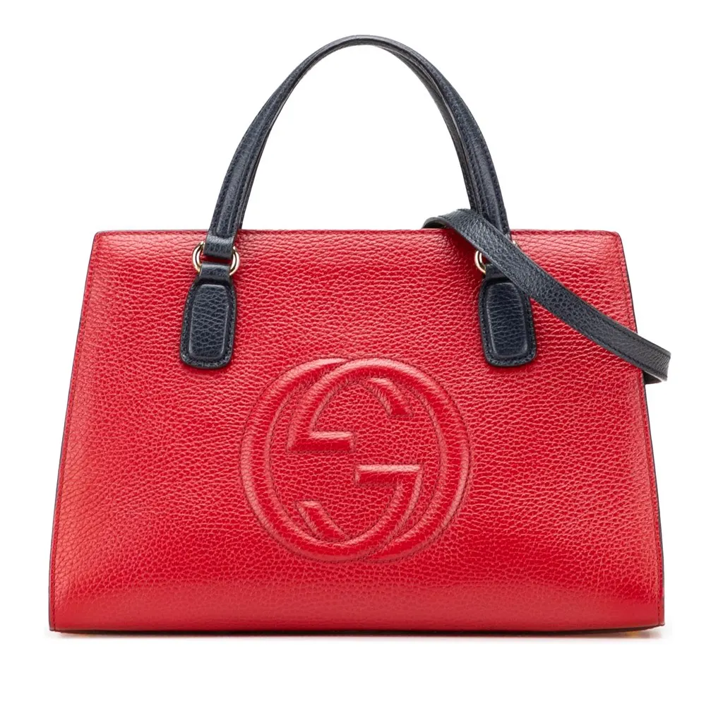 Gucci Medium Tricolor Pebbled Calfskin Soho Convertible Top Handle Bag Red Leather Very good - Front View