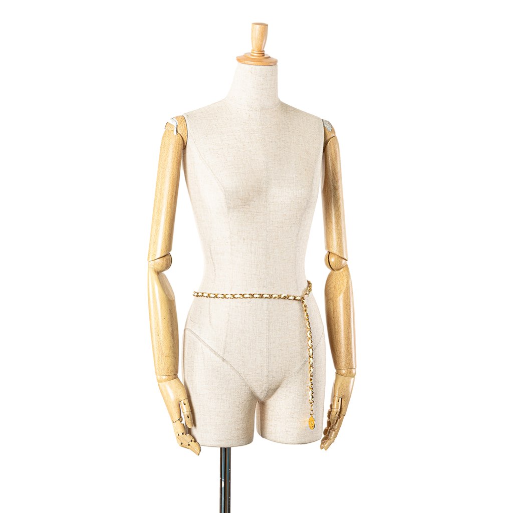 Chanel Gold Plated Medallion Leather Woven Chain Belt - 5