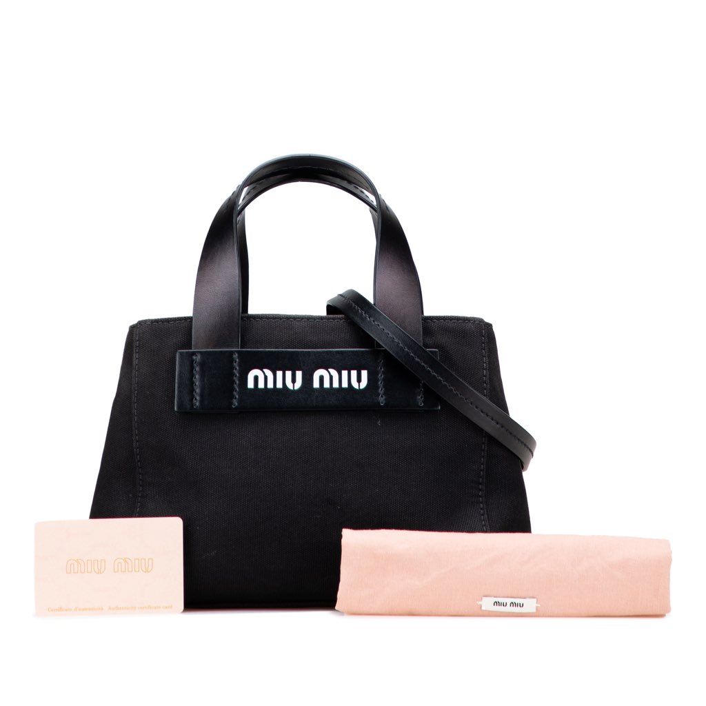 Miu Miu Small Canapa Canvas and leather Logo Satchel - Image 15