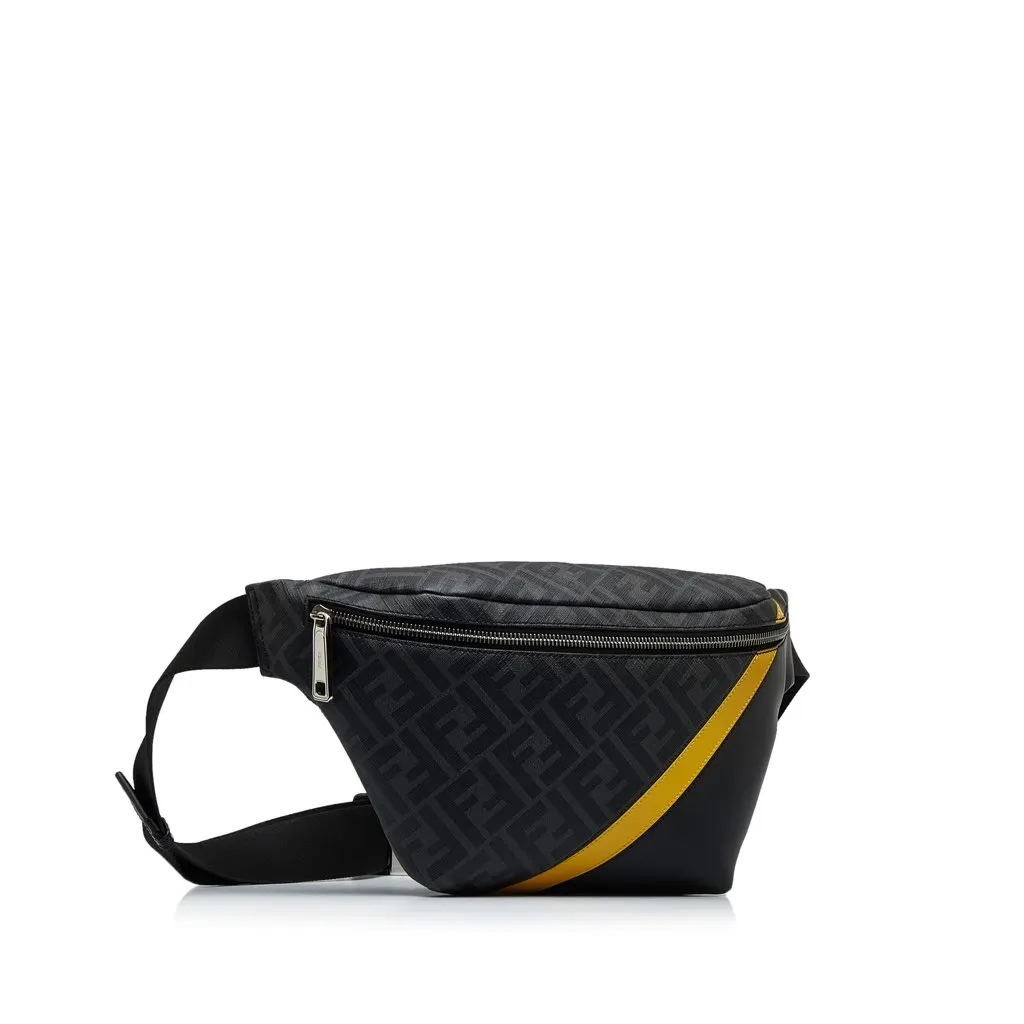 Fendi Zucca FF 1974 Diagonal Belt Bag Black Canvas Good - Back View