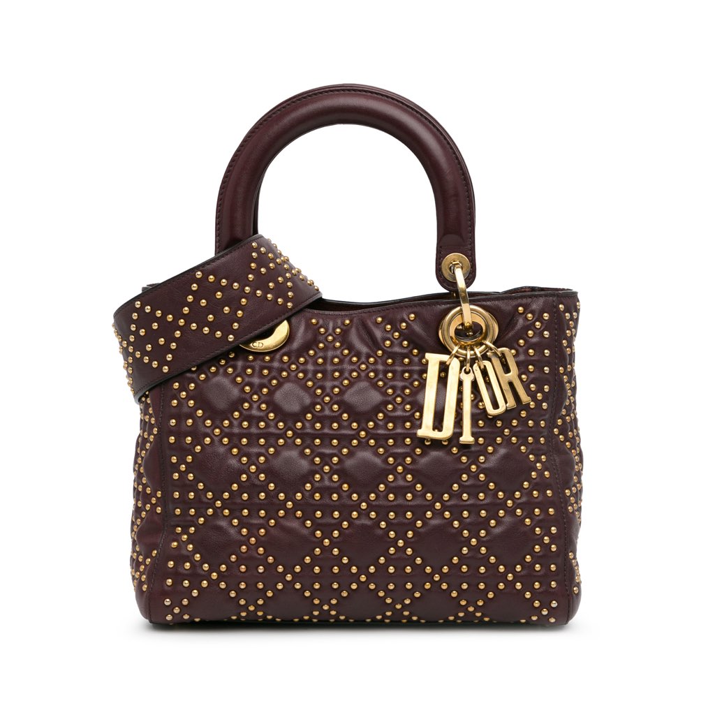 Dior Medium Lambskin Cannage Studded Supple Lady Dior