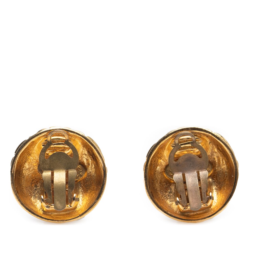 Chanel CC Gold Plated Quilted Round Clip On Earrings - Back view