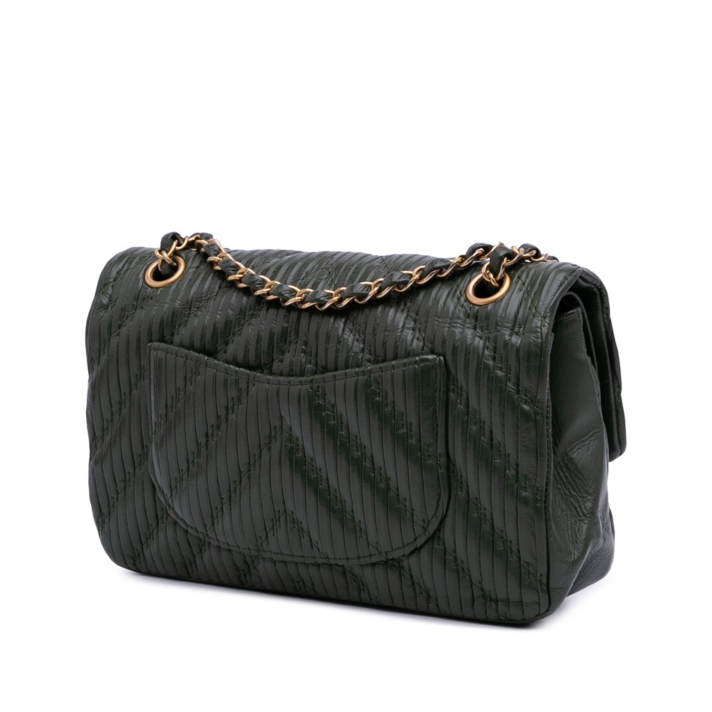 Chanel Medium Chevron Calfskin Coco Pleats Double Flap - Back view