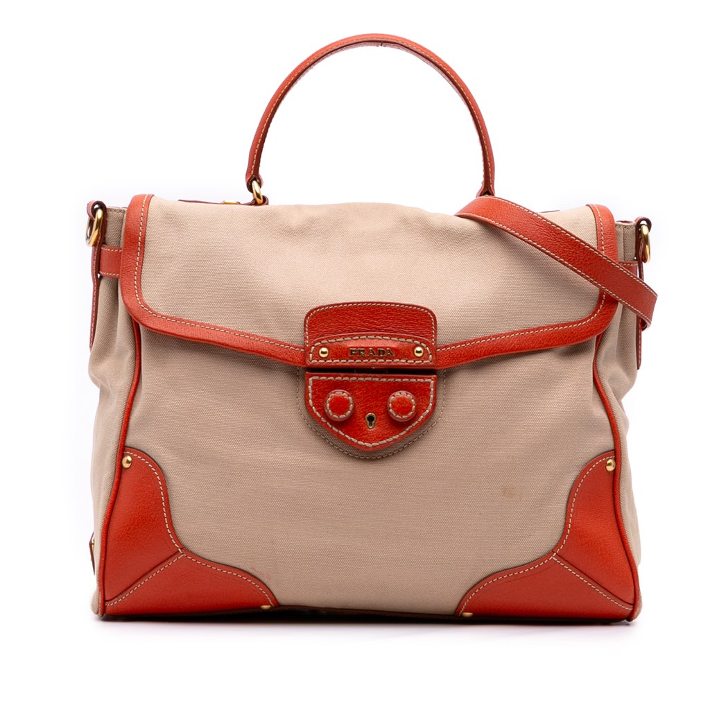 Prada Cinghiale Trimmed Canapa Top Handle Bag