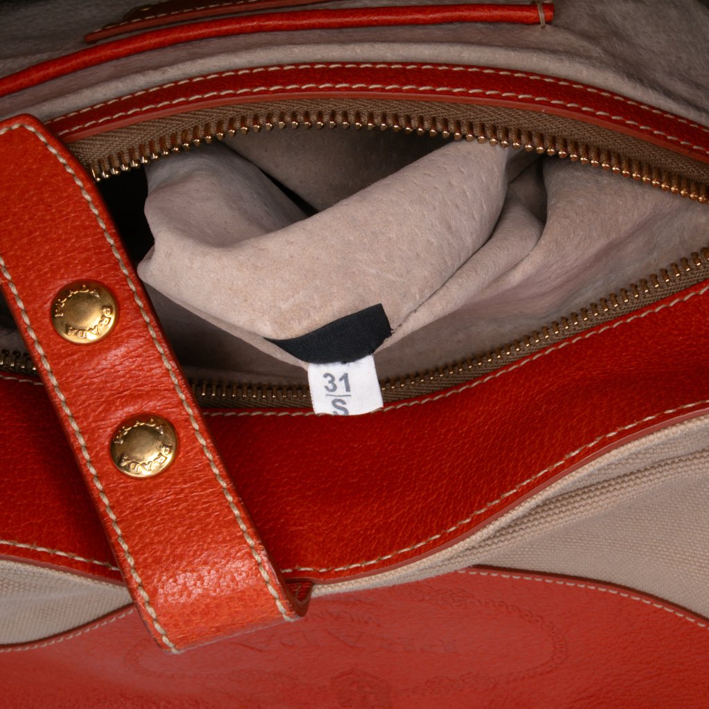 Prada Cinghiale Trimmed Canapa Top Handle Bag - Detail 1