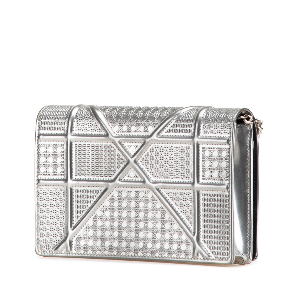 Dior Metallic Patent Microcannage Diorama Wallet on Chain - 2
