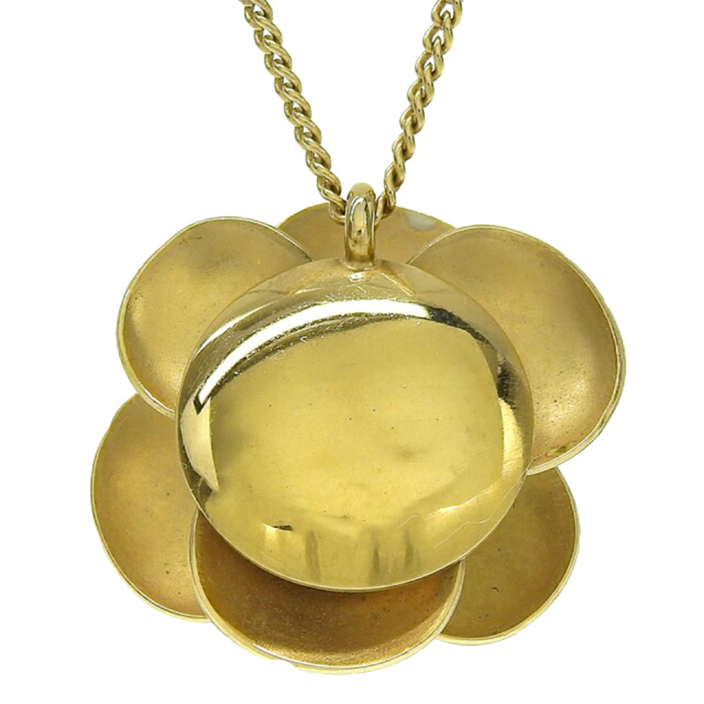 Chanel Enamel Gold Plated CC Camellia Pendant Necklace - 2